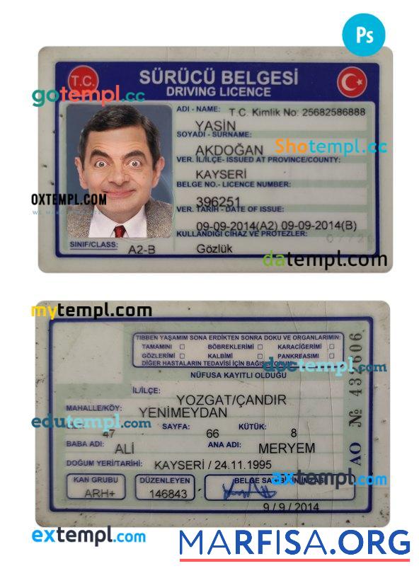 Realistic Turkey driving license 2014 present download for verification
